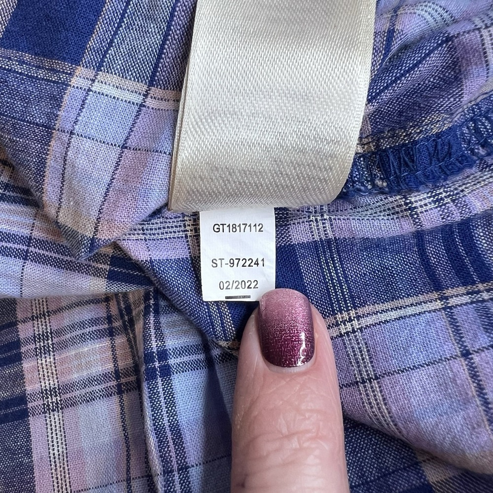Goodthreads Women's XL Long-Sleeve Shirt Blue Plaid Front Pocket Quarter Button - Picture 7 of 8